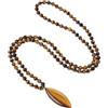 COAI Collana Rosario Uomo Donna, Collana Mala 108 Grani di Occhio di Tigre Annodati a Mano con Ciondolo Foglia di Occhio di Tigre
