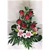 LBA Centro Fiori Artificiali per Cimitero Anche per Chiese Speciale Giorno di Tutti i Santi Misure: 65 x 50 x 40 cm circa. Vari modelli (Rose Rosse e Lilium Rosa Fucsia)