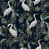 ReWallpaper 44.5CMx7M Carta da Parati Adesiva Muro Vintage Verde Carta Adesiva per Mobili Blu Petrolio Foglie e Gru Pellicola Bagno Blu Carte da Parati Jungle Tropicale Rotolo Decorativa