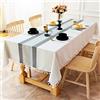 INKAROBOX Tovaglia Antimacchia Tovaglie Rettangolari Cotone Lino Ricamata Nappa Tovaglie per Cucina Cenare Ristorante (Striscia Grigia, 140 x 220 cm)