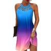 BIRW Abiti estivi da donna 2025 Casual Floreale Halter Neck A-line Beach Vacanze prendisole con tasche, Gradiente Blu Rosa, L