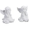 Relaxdays Statuetta Angelo Seduto, Set da 2, Statua Commemorativa Resistente al Gelo, per Giardino, Poliresina, Bianco