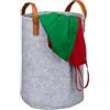 Relaxdays Cesto Portabiancheria in Feltro, Manici in finta pelle, Contenitore, Cameretta, Bagno HxD: 45 x 30 cm, Grigio, PU, 1 pz