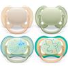 AVENT Philips Avent Ciuccio 0-6 mesi (confezione da 4) giorno e notte, 2 succhietti ultra morbidi e 2 succhietti ultra Air con pulsante fosforescente, 0-6 m, 4 pezzi, con sterilizzatore/custodia per il