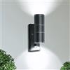 Unikcst Applique da Esterno/Interno LED con Sensore di Movimento GU10,Bianco Freddo 5W,Lampada da Parete Esterno IP44 Up Down Faretto da Parete Moderno Nero per Scala,Corridoio,Balcone,Villa Bagno