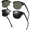 KANASTAL Occhiali da Sole Verdi Scuri Neri Uomo Donna Polarizzati 2 Paia Nero Lucidi Quadrati Vintage Classici Retrò con Mezza Montatura in Metallo Metal Sunglasses -Lenti Nero + Verde Scuro