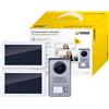 Vimar K40936 Kit di ingresso video bifamiliare con: videocitofoni LCD a mani libere da 7 pollici, 1 pannello di ingresso audio/video a 2 pulsanti, 2 unità di alimentazione, con staffa di fissaggio