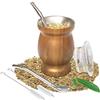 Beruth Zucca Bombilla Yerba Mate, set di tazza da tè in acciaio inossidabile da 8 once con coperchio multifunzionale, due cannucce e spazzole per la pulizia, tazza da caffè a doppia parete (marrone)