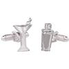 Onyx Art Gemelli da uomo in vetro stile cocktail shaker e Martini, presentati in scatola per gemelli, colore argento, Metallo