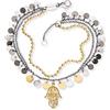 Engelsrufer Bracciale da donna Boho Hand Fatimas in argento Sterling bicolore - Charm elementi in oro, argento e nero - chiusura a moschettone - regolabile in due lunghezze - senza nichel, 17 cm,