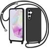 AOMYKE Cover per Samsung Galaxy A35 5G con Cordino, Custodia con Laccio Collana Tracolla Collo Liquido Silicone Antiurto TPU Antiurto AntiGraffio Case - Nero