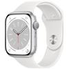 Apple Watch Series 8 Alluminio 45 mm (2022) | GPS | argento | Cinturino Sport bianco M/L