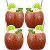 SuproBarware Tiki Bicchieri a Forma di Cocco - Set di 4 Tazze Grandi in Ceramica da 530 ml per Cocktail, Bar, Hawaiian Luau Party