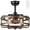 IZOWE Ventilatore da Soffitto con Luce 46cm Nero, Industriale Retrò Gabbia Ferro, Silenziosi 3 Velocità Reversibili Ventaglio con Lampada E14 x6 e Telecomando Timer, Camera da Letto Sala da Pranzo Cucina