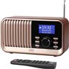 August Radio DAB DAB+ FM ricaricabile con doppia sveglia - August MB450K - Radio portatile retrò con 60 preselezioni, altoparlante Bluetooth 5.3, USB/AUX/Micro SD, batteria 18 ore e telecomando - Rovere