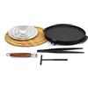 MasterHome Padelle Tonda Doppia Cottura Del Testo Romagnolo In Pietra Lavica Antiaderente Liscia e Grigliata Black + sottopentola in legno Sagomato + Spargifiamma no condimenti cm28.