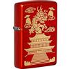 Zippo Accendino antivento - Padiglione cinese - rosso metallizzato - ricaricabile per tutta la vita - fiamma regolabile - confezione regalo - costruzione in metallo - Made in USA