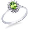 Gioielli di Valenza Anello contorno peridoto verde e diamanti in oro bianco 18kt