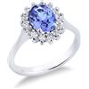 Gioielli di Valenza Anello in oro bianco 18k con, al centro, tanzanite ovale e contorno in diamanti