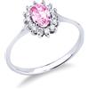 Gioielli di Valenza Anello contorno in oro bianco 18k con diamanti e zaffiro rosa