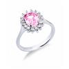Gioielli di Valenza Anello contorno in oro bianco 18k con zaffiro rosa ovale e diamanti