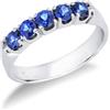 Gioielli di Valenza Anello Veretta a 5 pietre in Oro bianco 18k con Zaffiri Blu