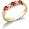 Gioielli di Valenza Anello Veretta a 5 pietre in Oro Giallo 18k con Diamanti e Rubini