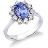Gioielli di Valenza Anello contorno in oro bianco 18k con tanzanite ovale e diamanti
