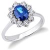 Gioielli di Valenza Anello in oro bianco 18k con contorno in diamanti e Zaffiro Blu centrale di circa 8x6 mm