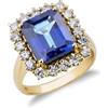 Gioielli di Valenza Anello contorno in oro giallo 18k con diamanti e Zaffiro Blu.
