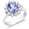 Gioielli di Valenza Anello in oro bianco 18k con tanzanite taglio ovale e contorno di diamanti