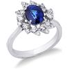Gioielli di Valenza Anello con contorno a elica in oro bianco 18k con diamanti e Zaffiro Blu