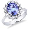 Gioielli di Valenza Anello in oro bianco 18k con tanzanite ovale e diamanti