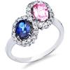 Gioielli di Valenza Anello in oro bianco 18k con 2 contorni di zaffiro rosa e blu e diamanti