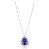 Gioielli di Valenza Collana in oro bianco 18k e ciondolo con zaffiro blu a goccia e diamanti a contorno