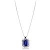 Gioielli di Valenza Collana in oro Bianco 18k con Zaffiro blu rettangolare e diamanti