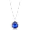Gioielli di Valenza Collana in oro bianco 18k con zaffiro blu taglio a goccia e contorno di diamanti
