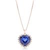 Gioielli di Valenza Collana in oro rosa 18k con zaffiro blu taglio cuore e contorno di diamanti