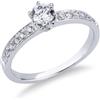Gioielli di Valenza Anello in oro bianco 18k tipo solitario con diamanti, centrale 0.50 ct