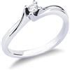 Gioielli di Valenza Anello solitario in oro bianco 18k con diamante, ct 0.10