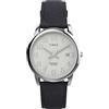 Timex Orologio da uomo Easy Reader da 35 mm, cinturino in pelle nero, quadrante bianco, cassa color argento TW2W54300