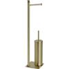 Gedy Seul Piantana Portarotolo e Scopino Bagno Realizzata con Materiali Acciaio Inox e Cromall, Colore Oro Opaco, Base Quadrata Stabile in Resina e Sabbia, Dimensioni L14xP14xH63cm Peso 2,15kg