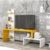 [en.casa] Mobiletto TV Tavolino Porta TV con Piani Aggiuntivi Stand TV e Centri Multimediali 124 x 32 x 100 cm - Giallo/Bianco