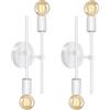 LQUNFYL 2 Pezzi Applique da Parete Interno Vintage con Doppio Braccio, Bianco Circolare Applique Industrial, Moderna Lampada da Parete Orientabile Metallo, Applique 2 Luci E27, Luce Specchio Bagno