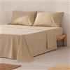 GAMUSI Set di lenzuola per letto da 200 x 190/200, 100% cotone, 4 pezzi, traspirante, morbido, beige