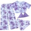 Happy Cherry Bikini Set Bambina 4 Pezzi Costumi da Bagno Stampa Tropicale con Copricostume Top a Manica Corta e Pantalone da Spiaggia Traspirante a Vita Elastica, Viola 9 Anni
