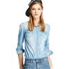 Zhiyuanan Camicia A Maniche Lunghe in Denim da Donna Moda Jeans Camicetta con Tasche Casuale Sottile Jean Giacca Tops Blu Chiaro S