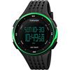 TONSHEN Uomo Donna Digitale Sportivo Orologio 50M Impermeabile Outdoor LED Militare Tattica Quarzo Orologi da Polso 12H/24H Tempo Data Calendario Plastica Lunetta e Gomma Band Sveglia Cronometro (Verde)