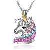 AOBOCO Collana con ciondolo Unicorno in argento sterling con cristalli, gioielli Unicorno Regali di compleanno per ragazze, donne, figlie (multicolore)