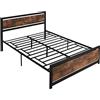 DecHome - Struttura Letto Matrimoniale in Legno e Acciaio con Doghe in Stile Industriale 160x200cm